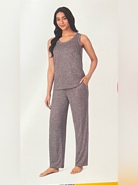 Cuddl Duds 2 Pc Women’s Pajama Set Grey Super Soft Tank Top Shirt & Pants NWOT